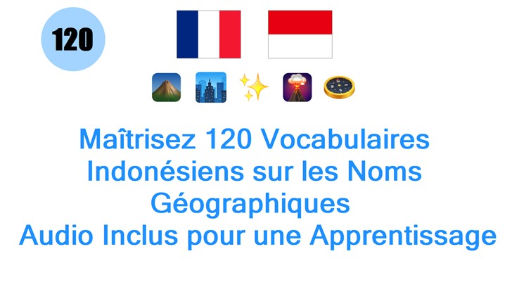 Maîtrisez 120 Vocabulaires Indonésiens sur les Noms Géographiques : Audio Inclus pour une Apprentissage Efficace !